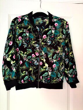 Stylehouse Black Tropical Floral Bomber Jacket Sz S